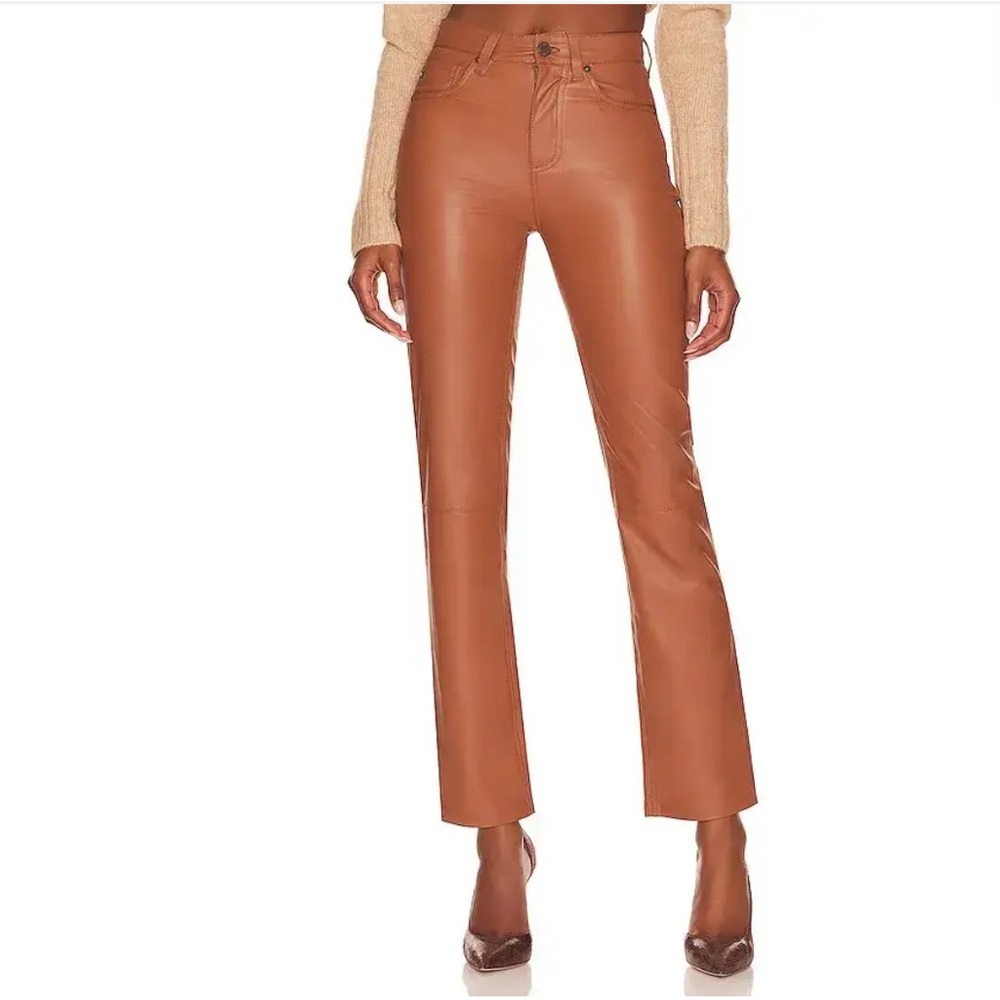 NWT! AG Adriano Goldschmied ALEXXIS STRAIGHT VEGAN LEATHER PANTS IN CANYON ROCK